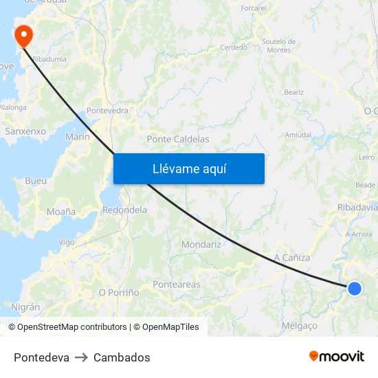 Pontedeva to Cambados map