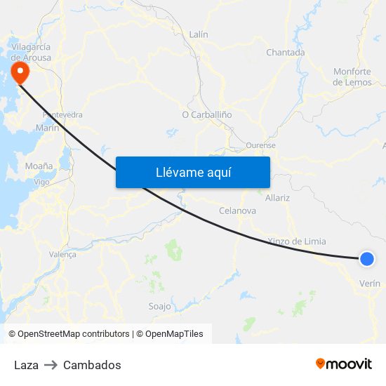 Laza to Cambados map