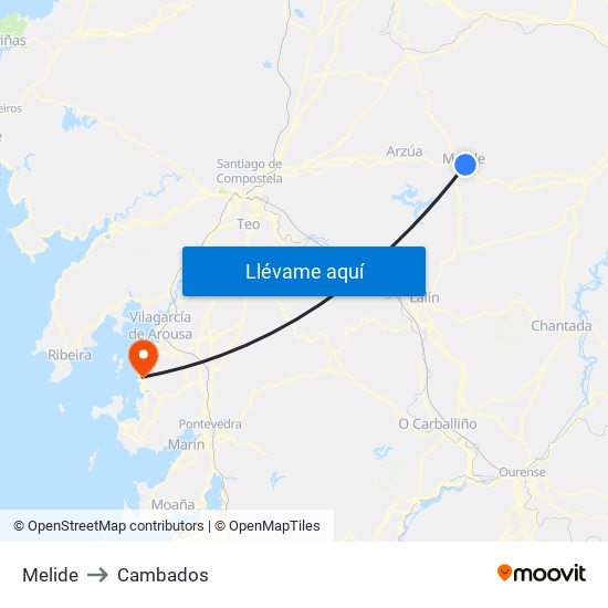 Melide to Cambados map