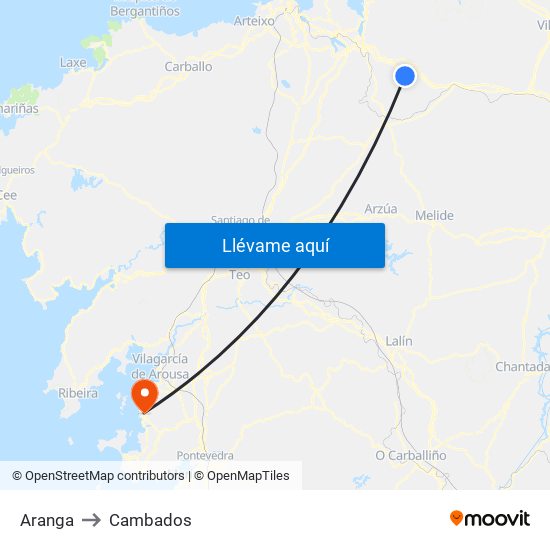 Aranga to Cambados map