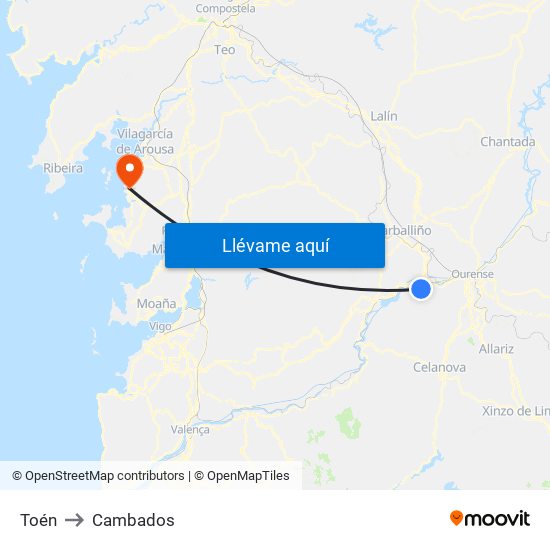 Toén to Cambados map