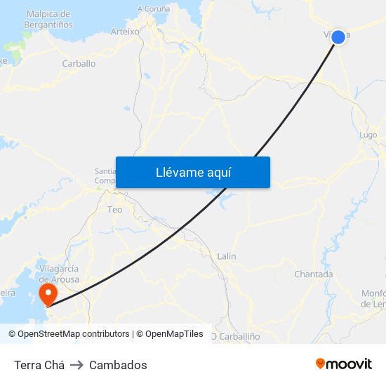 Terra Chá to Cambados map