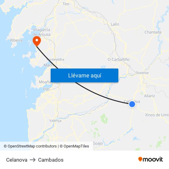 Celanova to Cambados map