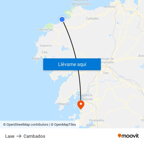 Laxe to Cambados map