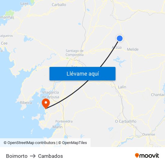 Boimorto to Cambados map