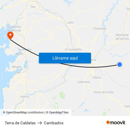 Terra de Caldelas to Cambados map