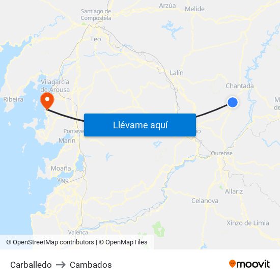 Carballedo to Cambados map