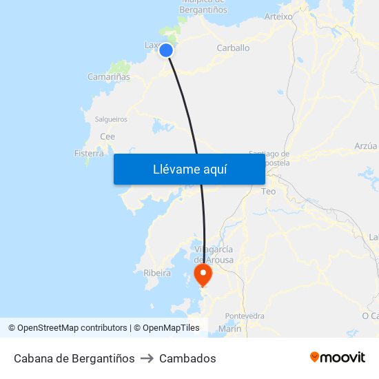Cabana de Bergantiños to Cambados map