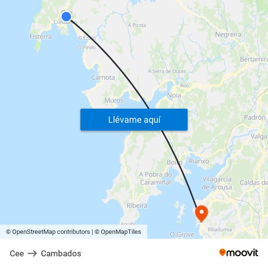 Cee to Cambados map