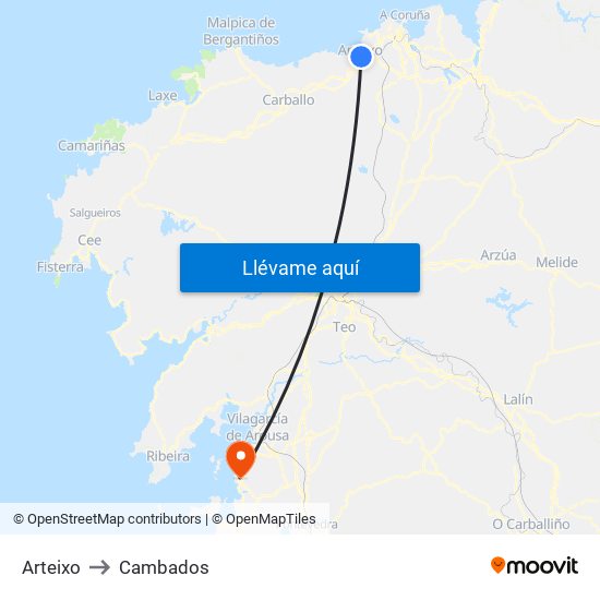 Arteixo to Cambados map