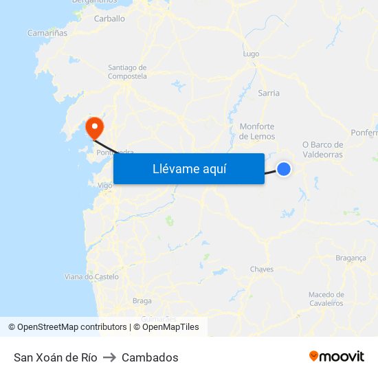 San Xoán de Río to Cambados map
