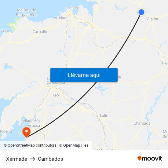 Xermade to Cambados map