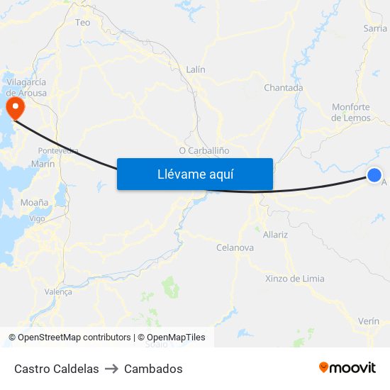 Castro Caldelas to Cambados map