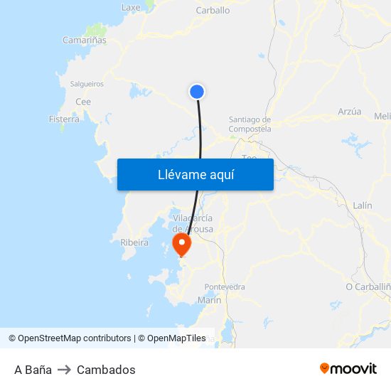 A Baña to Cambados map