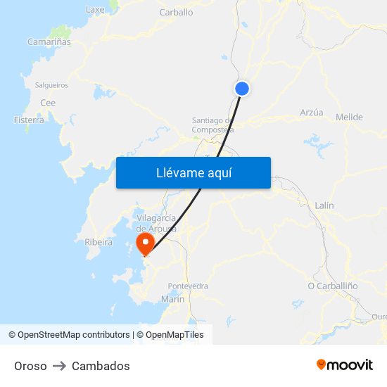 Oroso to Cambados map