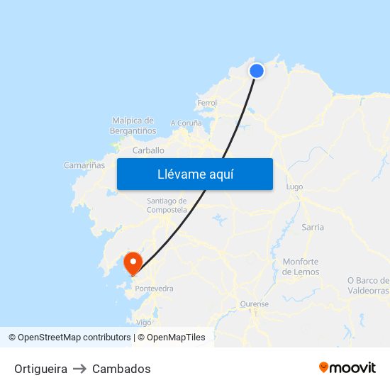 Ortigueira to Cambados map
