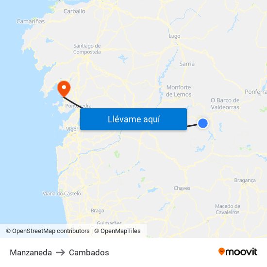 Manzaneda to Cambados map