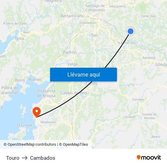Touro to Cambados map