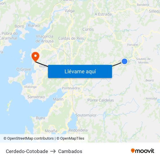 Cerdedo-Cotobade to Cambados map