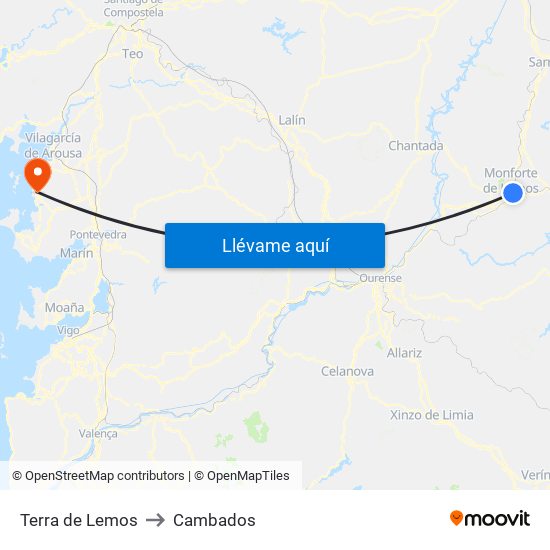 Terra de Lemos to Cambados map