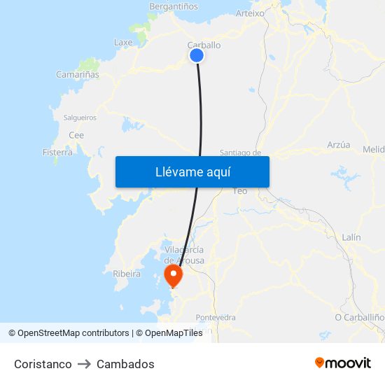 Coristanco to Cambados map
