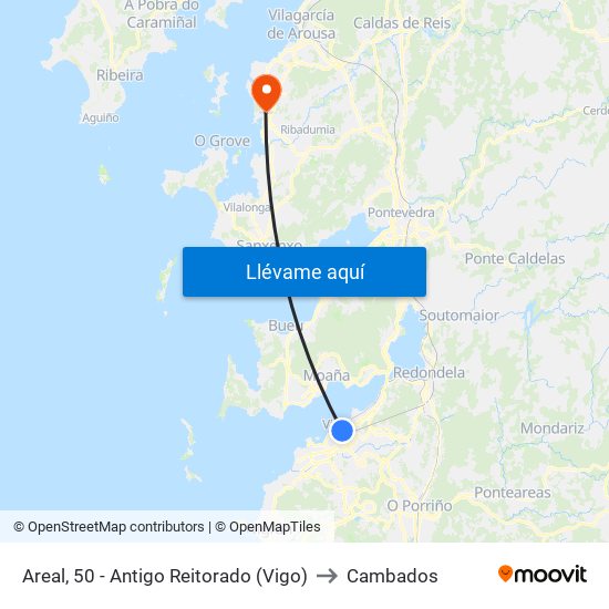 Areal, 50 - Antigo Reitorado (Vigo) to Cambados map