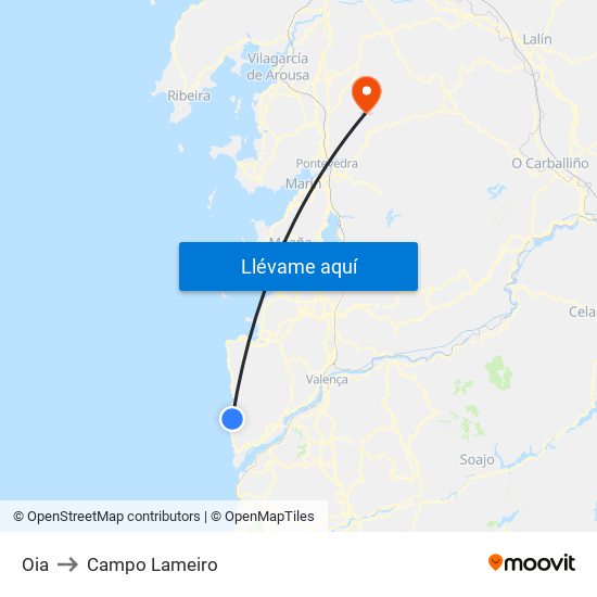 Oia to Campo Lameiro map