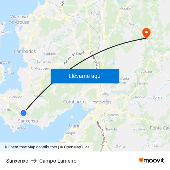 Sanxenxo to Campo Lameiro map