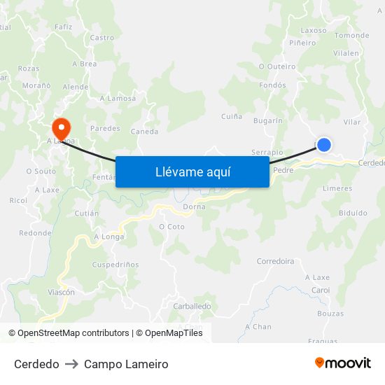 Cerdedo to Campo Lameiro map