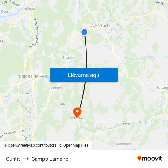 Cuntis to Campo Lameiro map