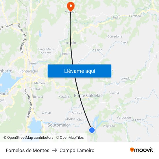 Fornelos de Montes to Campo Lameiro map