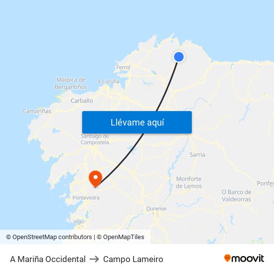A Mariña Occidental to Campo Lameiro map