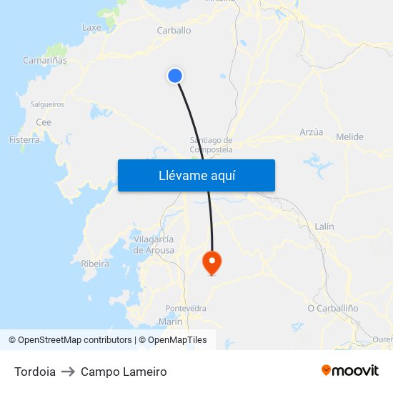 Tordoia to Campo Lameiro map