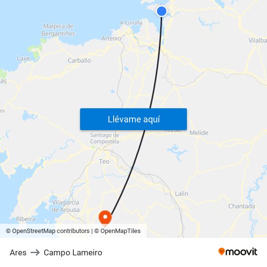 Ares to Campo Lameiro map
