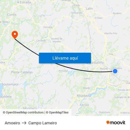 Amoeiro to Campo Lameiro map