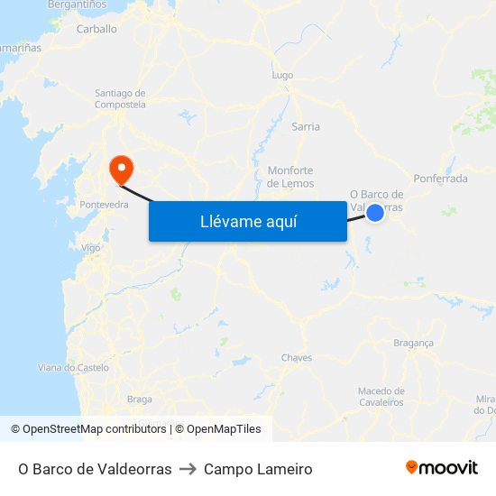 O Barco de Valdeorras to Campo Lameiro map