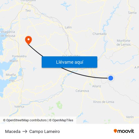 Maceda to Campo Lameiro map