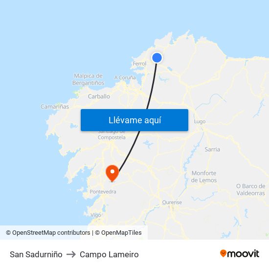 San Sadurniño to Campo Lameiro map