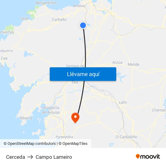 Cerceda to Campo Lameiro map