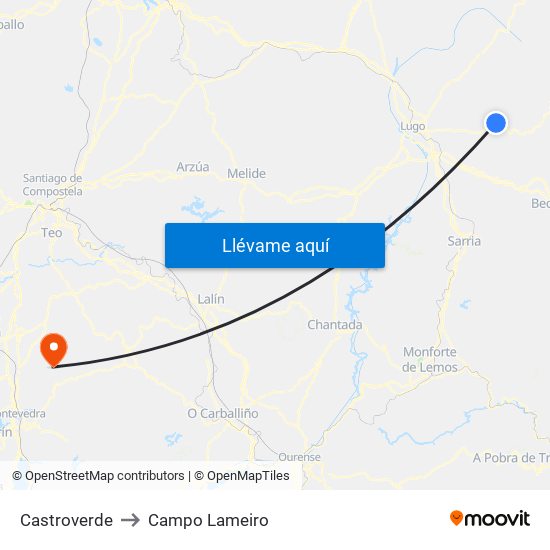 Castroverde to Campo Lameiro map