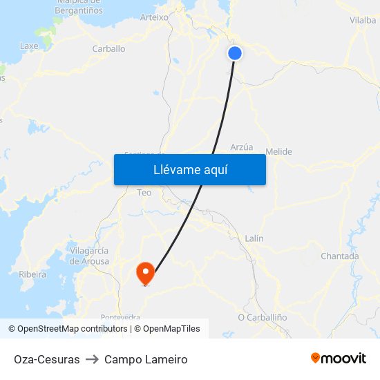 Oza-Cesuras to Campo Lameiro map