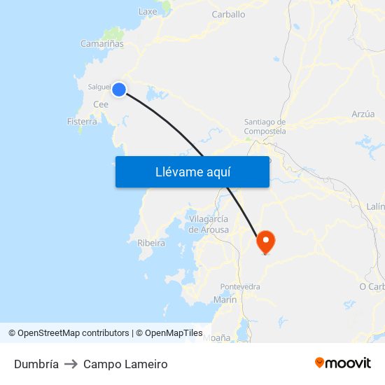 Dumbría to Campo Lameiro map