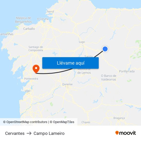 Cervantes to Campo Lameiro map