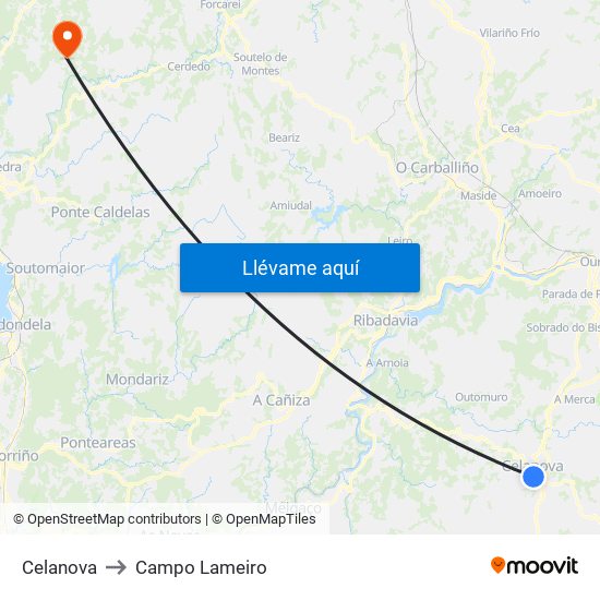 Celanova to Campo Lameiro map