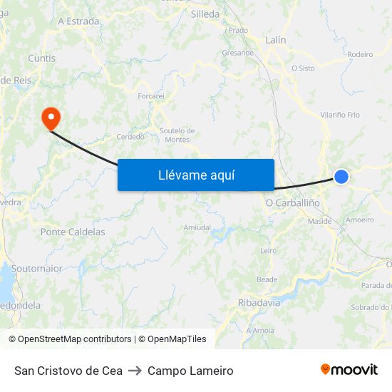 San Cristovo de Cea to Campo Lameiro map
