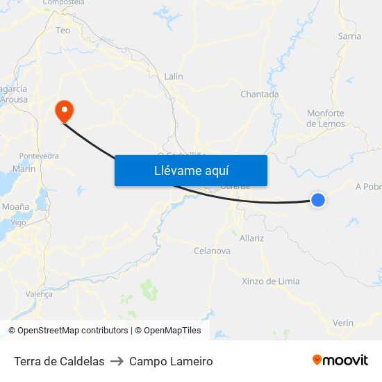 Terra de Caldelas to Campo Lameiro map