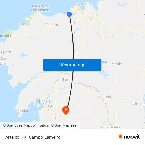 Arteixo to Campo Lameiro map