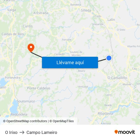 O Irixo to Campo Lameiro map