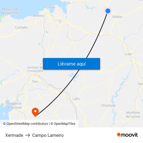 Xermade to Campo Lameiro map