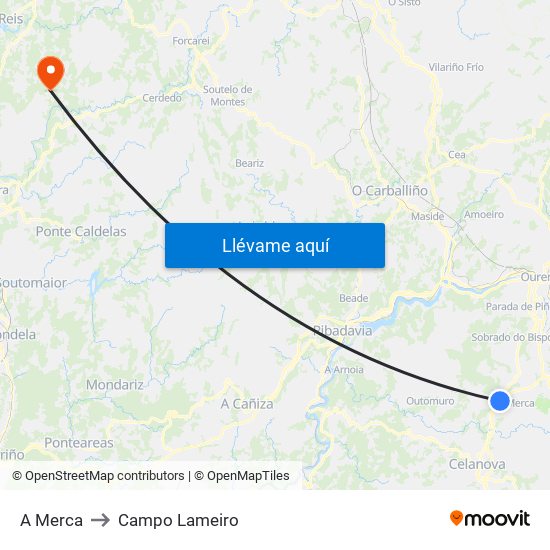 A Merca to Campo Lameiro map